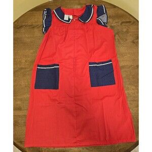 Vtg 1960/70 Renee Red White Blue 1/2 Zip Front Prockets House Dress Large NWOT